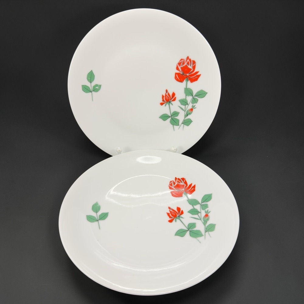 Seltmann Weiden Bavaria Red‎ Rose Porcelain Plates Dishes Set of 2 Germany Decor